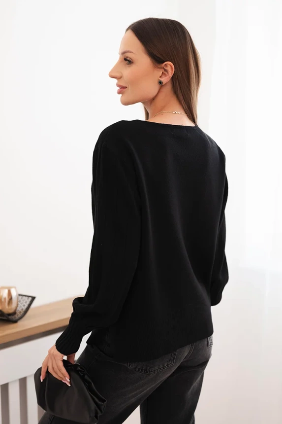 Women's viscose sweater with long sleeves and side slits black