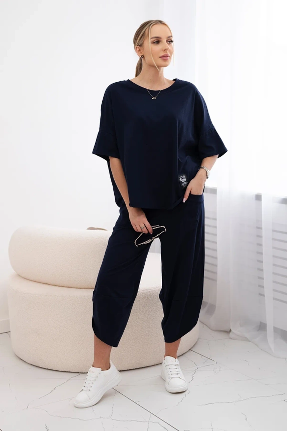 Baumwollset Bluse + Hose marineblau