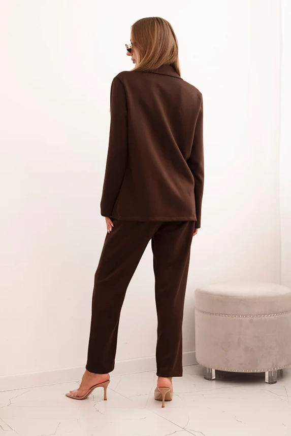 Women's set with viscose, decorated and elastic trousers brown