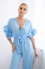 Jumpsuit tied at the waist with decorative sleeves blue