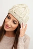 Damen Wintermütze aus Wolle mit Zopfstrick K452 dunkel beige