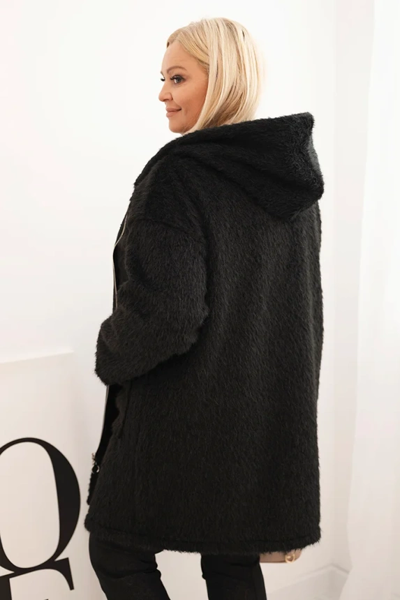 Women's Plus Size viscose coat with zipper and hood black