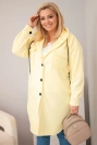 Moteriškas Plus Size paltas su kapišonu užsegamas sagomis geltonas