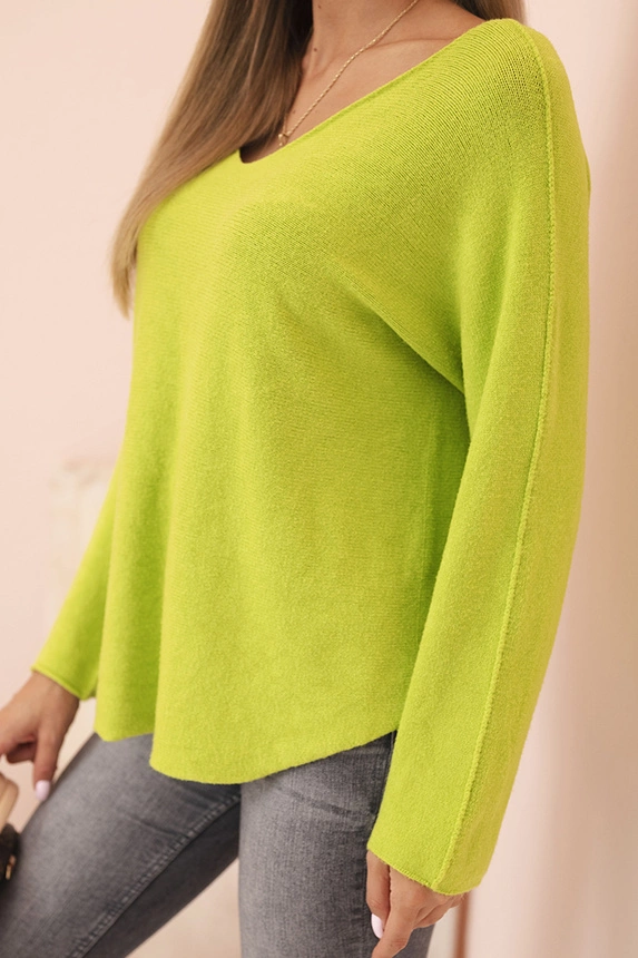 Women's sweater with viscose and V-neck pistachio