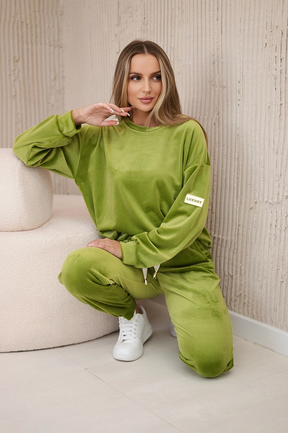 Komplet welurowy bluza + spodnie kiwi