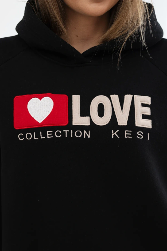 Zateplená bavlnená mikina s kapucňou Love čierny