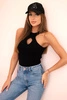 Women's sleeveless blouse with a cutout and decorative buckle black