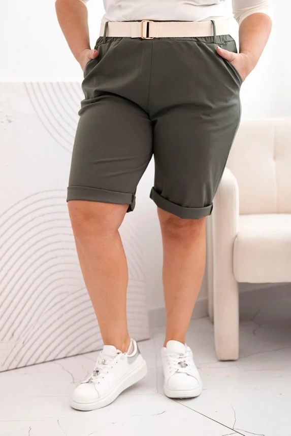 Damen Baumwoll-Shorts in Plus Size mit Gürtel khaki