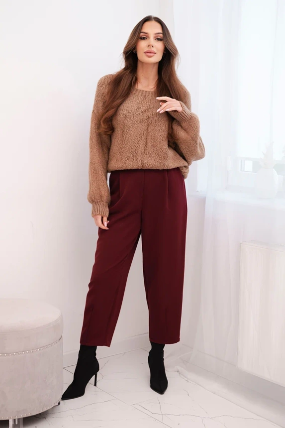 Damenhose mit hohem Bund und Falten bordeaux