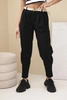 Women's cotton high-waisted pants with a belt black