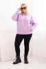 Bluza damska pętelkowa Plus Size bawełniana z kapturem i kieszenią kangurką fioletowa