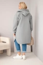 Dámsky kabát Plus Size s kapucňou zapínaný na gombíky sivý
