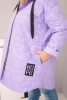 Plus Size women's quilted jacket with a hood and the inscription HOPE light purple
