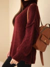 Damen Oversize Pullover mit Wollanteil mit Stehkragen und weiten Ärmeln rotbraun
