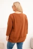 Women's Plus Size cotton blouse with decorative buttons and rolled-up sleeves camel