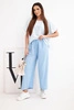 Women's viscose set with a striped blouse and wide pants with an elastic band blue