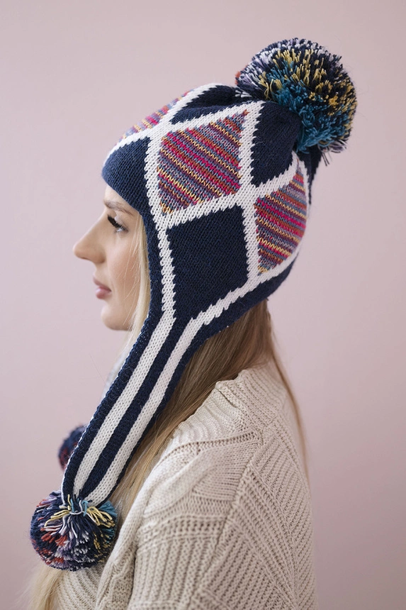 Women's long eared cap Eunika K322 navy blue