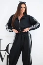Women's cotton set with oversize trousers and contrasting stripes black