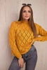 Pullover mit halbem Rollkragen und Rautenmuster Senf