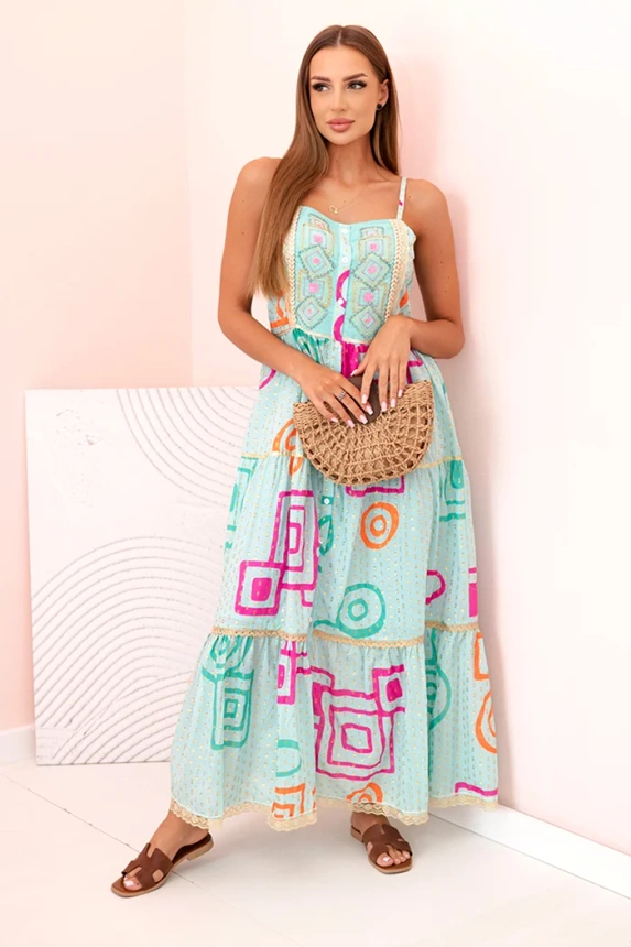 Damenkleid aus Baumwolle mit buntem Muster blau