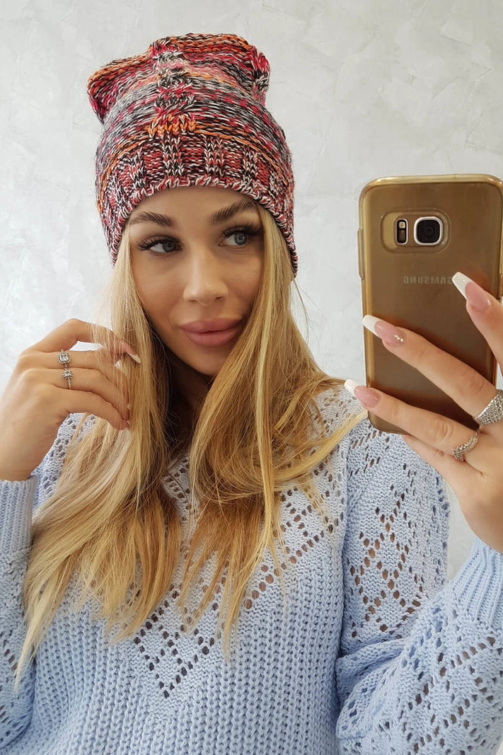 Čapica s fleece Klaudia K255 oranžová+červená