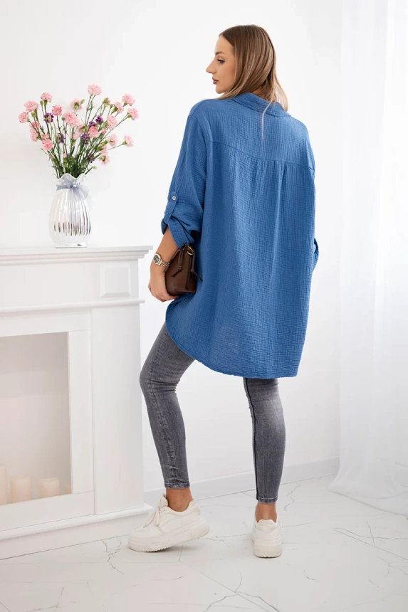Cotton muslin shirt Plus Size Dark denim
