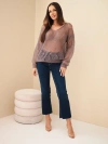 Damenpullover aus 80% Mohair, durchbrochen mit V-Ausschnitt fango