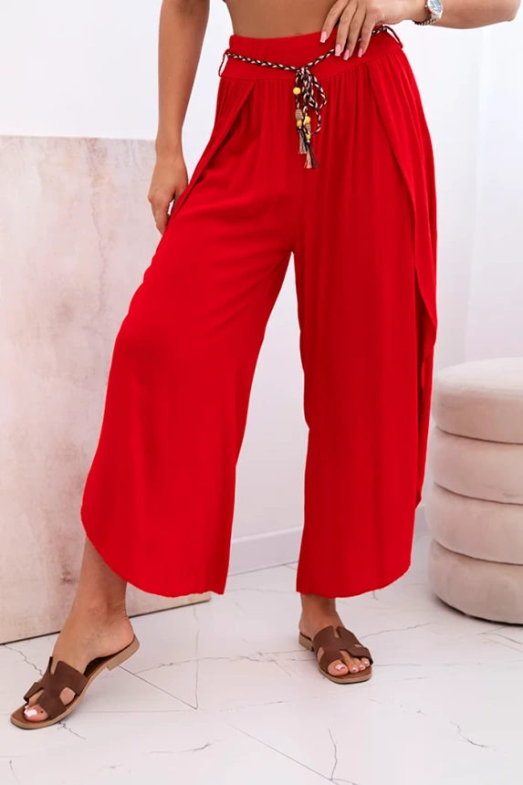 Damenhose aus Viskose mit Beinschlitz rot