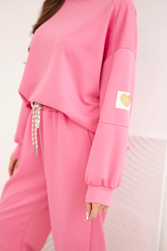 Damen-Set aus butterweichem Material mit lockerem Sweatshirt und Hosen mit LOVE-Aufdruck rosa