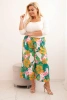 Spodnie damskie Plus Size wiskozowe z kwiatowym wzorem pomarańczowe
