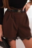 Women's viscose shorts with lace and belt brown