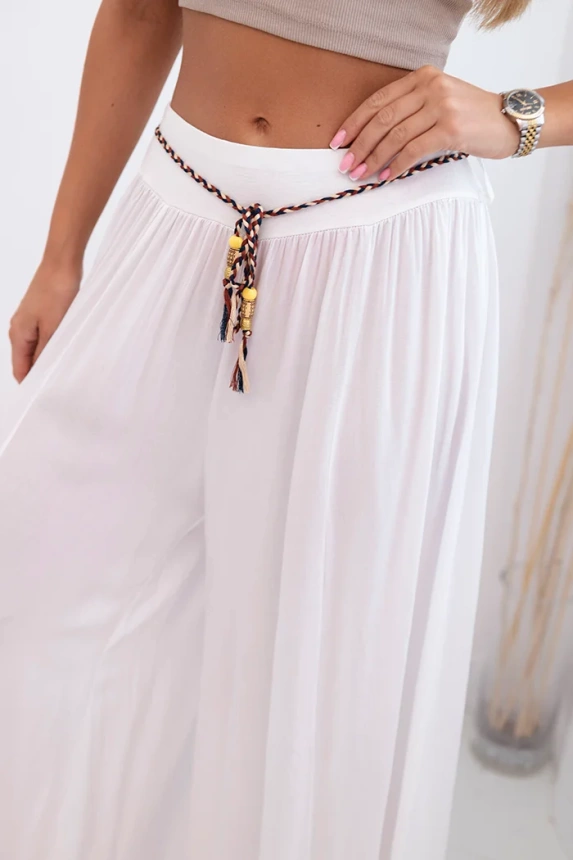 Women's wide-leg viscose trousers white