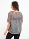 Women's satin viscose blouse with lace and short sleeve graphite