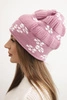 Women's winter knitted hat with snowflake pattern K463 dark pink