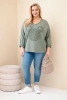 Women's cotton Plus Size blouse with a V-neck khaki