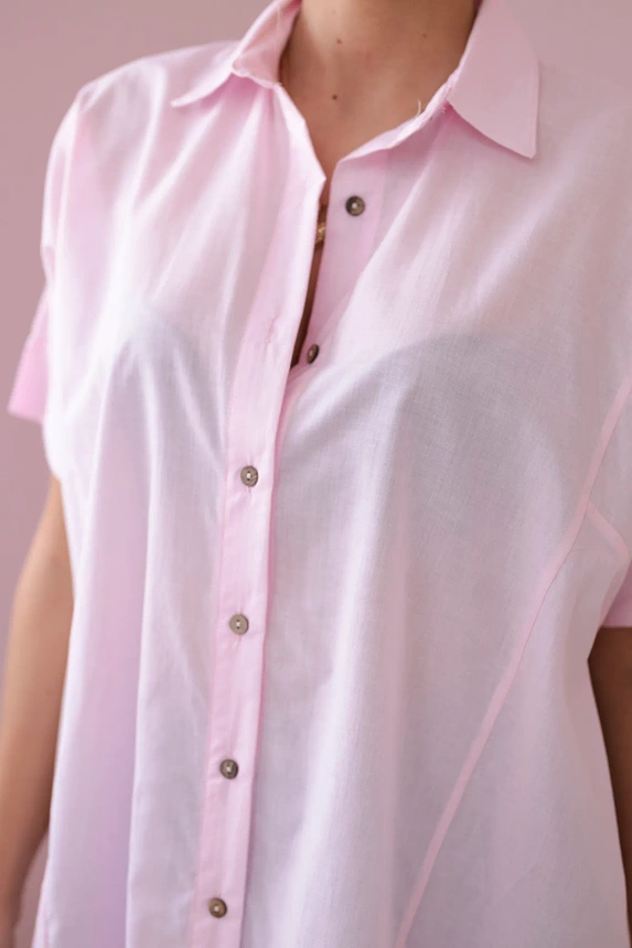 Short-sleeved cotton shirt powder pink