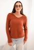 Women's sweater made of baby alpaca with a collar and V-neck orange