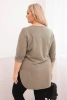 Dámská bavlněná blůza Plus Size s výstřihem do V a ohrnovacími rukávy khaki