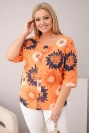 Dámska bavlnená blúzka Plus Size s krátkym rukávom a gombíkmi oranžová