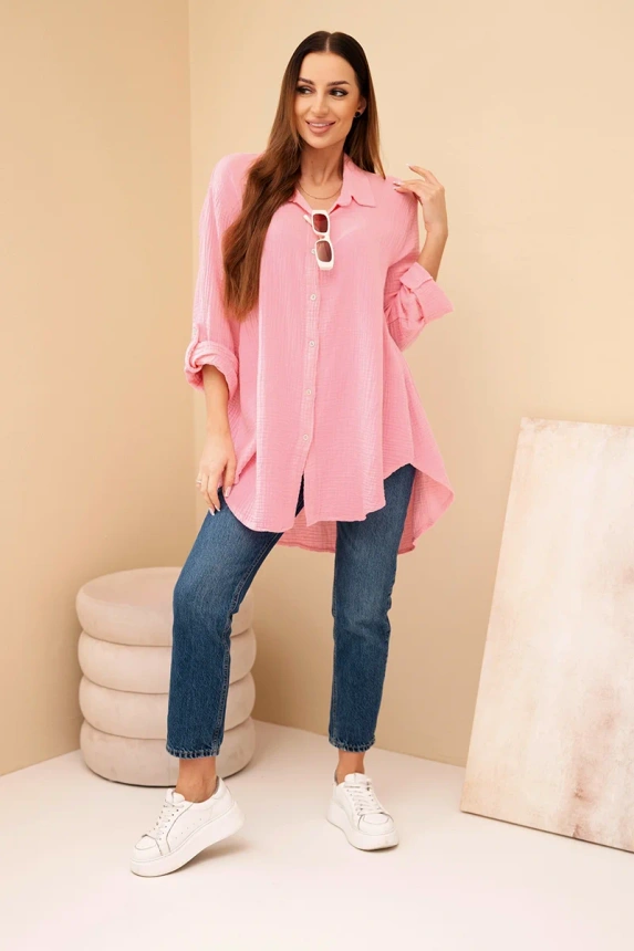 Hemd aus Baumwoll-Musselin Plus Size Bonbon-Rosa