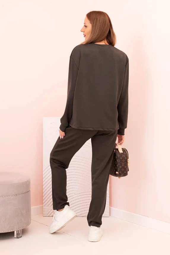 Women's set butter sweatshirt and pants with elastic khaki