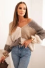 Women's striped sweater with buttons fango + camel