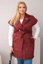 Gesteppte Damenweste in Plus-Size mit Gürtel und Kragen pflaumenfarben