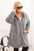Dámský kabát Plus Size z viskózy na zip s kapucí šedý