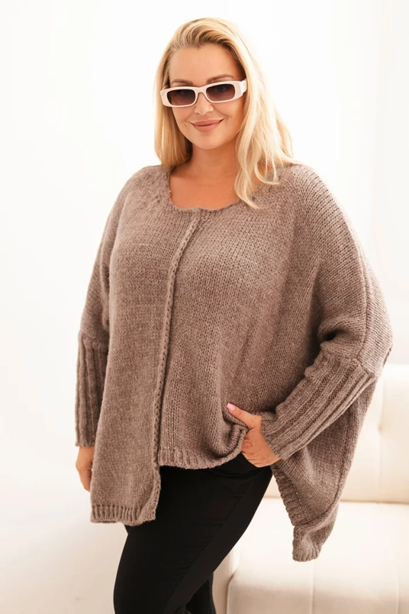 Damenpullover Plus Size aus Acryl mit lockerer Passform und 3/4-Ärmeln fango