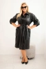 Plus Size women's dress made of eco-leather with a belt and collar black