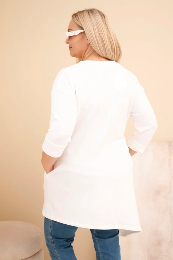 Damenkleid Plus Size aus Viskose mit lockerem Schnitt und langen Ärmeln ecru