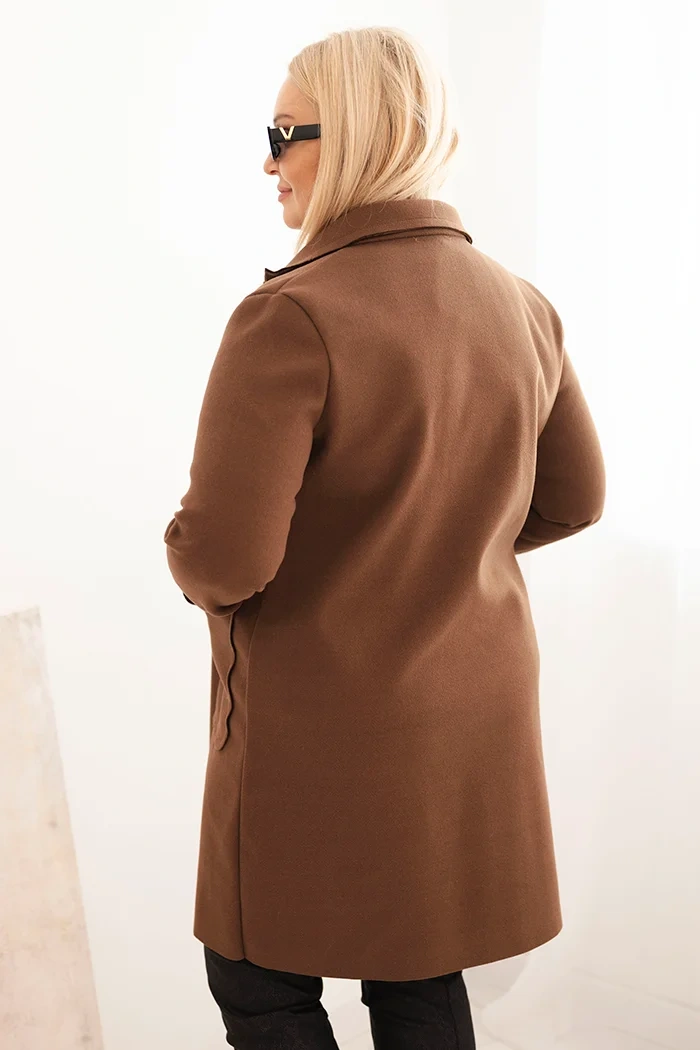 Damenmantel elegant in Übergröße mit Kragen und großen Taschen schokoladenbraun