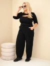 Women's Plus Size cotton corduroy pants with an elastic waistband and pockets black