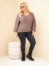 Moteriškas megztinis Plus Size su V formos iškirpte ir plačiu rankovu mocca